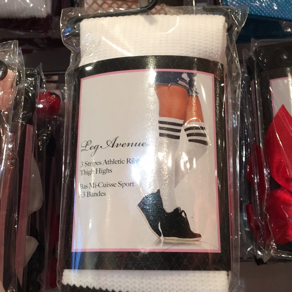thigh high white & burgundy socks !
